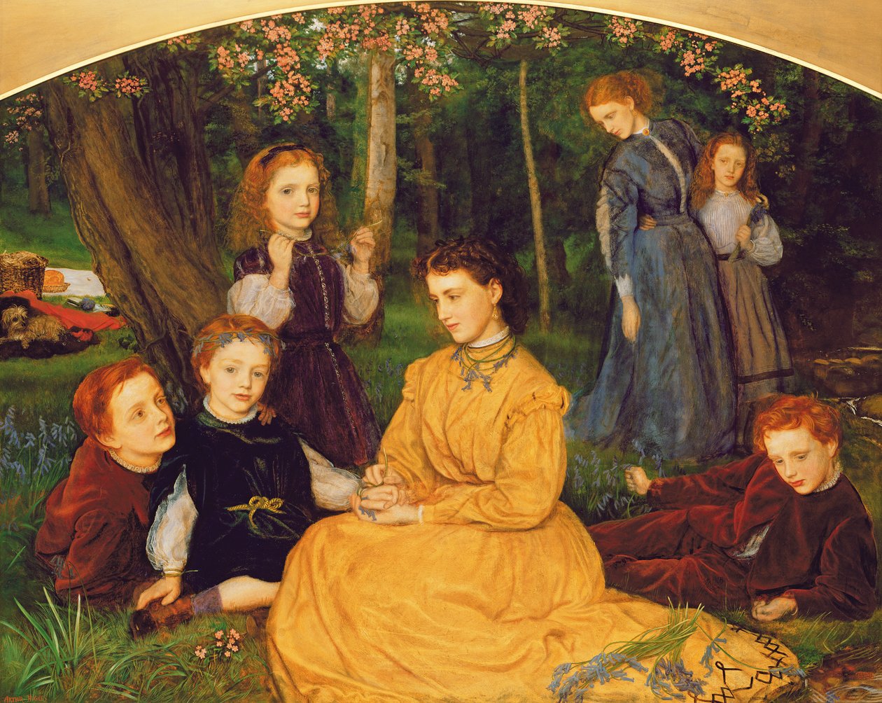 A Birthday Picnic - Portrætter af børnene fra W.W. Pattinson, Esq. af Felling, nær Gateshead, 1866-67 af Arthur Hughes