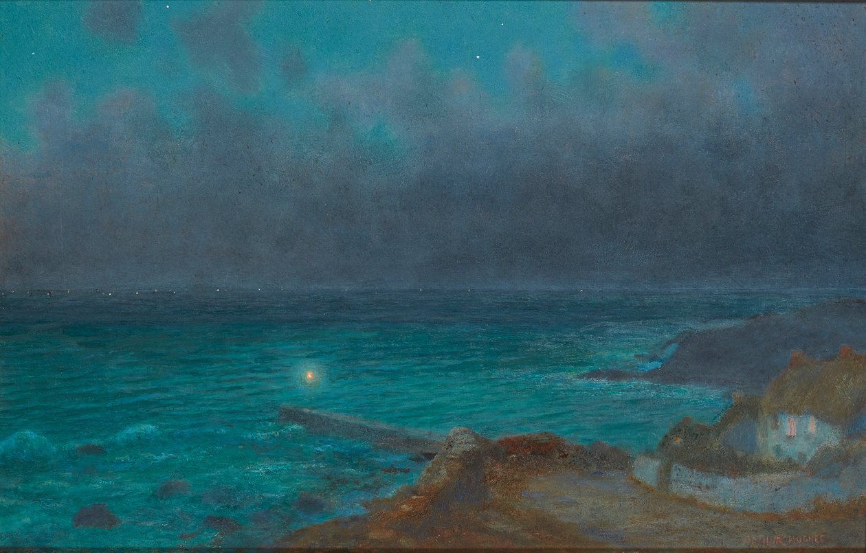 A Safe Haven, Cornwall (olie om bord) af Arthur Hughes