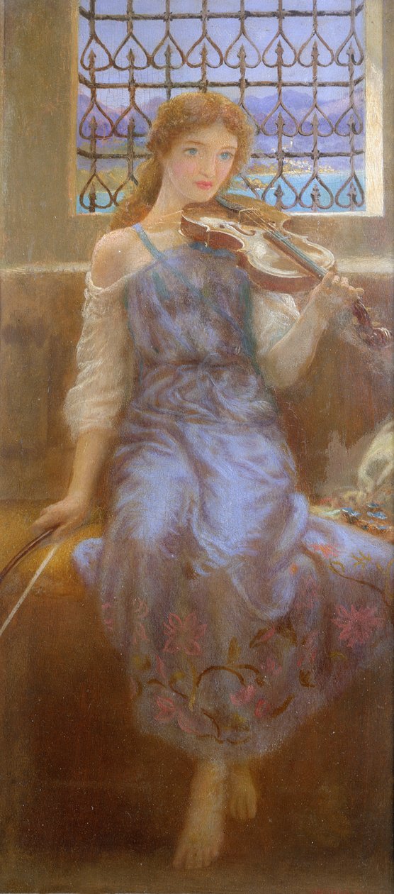 Pige med violin af Arthur Hughes