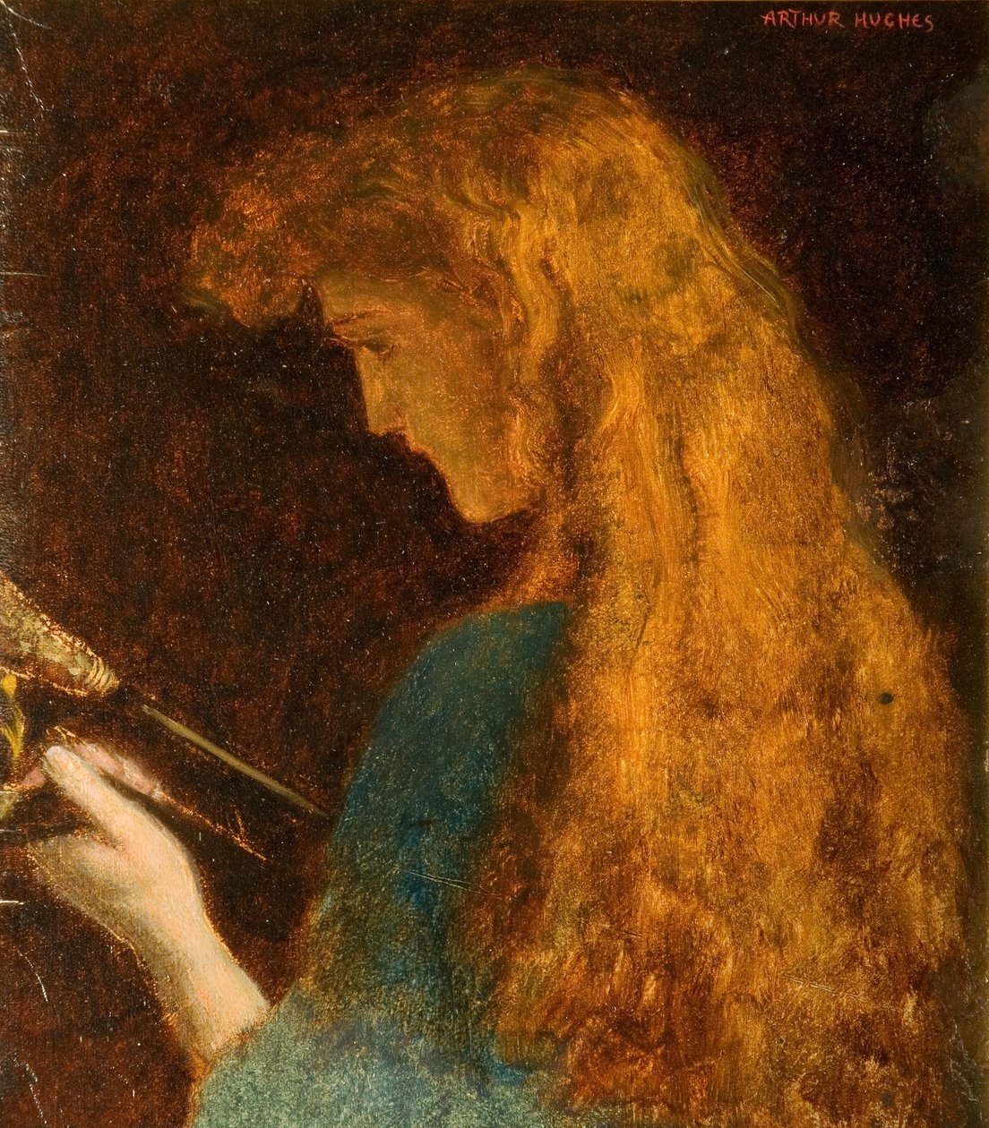 Studie af et pigehoved, 1880-1886. af Arthur Hughes