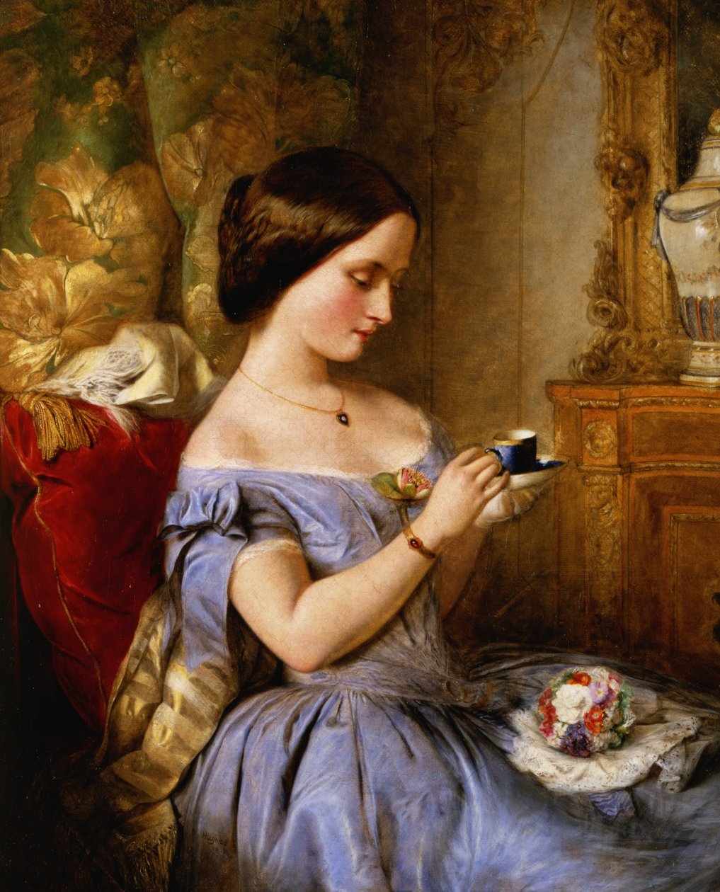 Drikker te i tegnestuen af Arthur Hughes