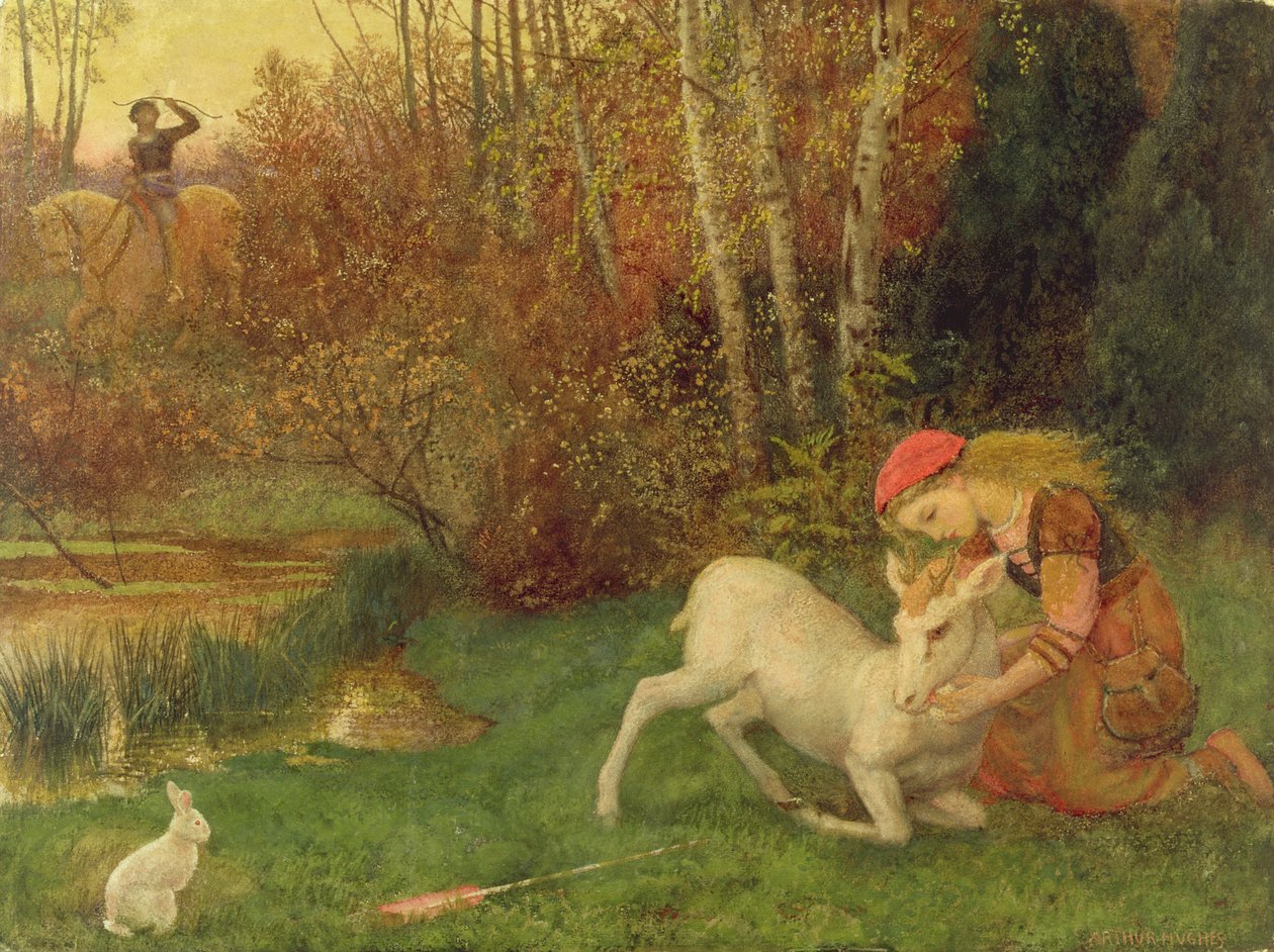 The White Hind, ca. 1870 (gouache) af Arthur Hughes