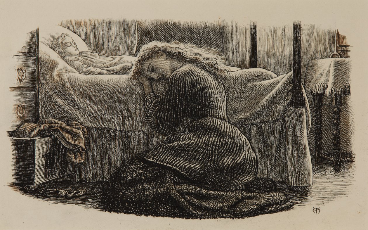 Det yngste barns død, ca. 1865 (blæk på papir) af Arthur Hughes