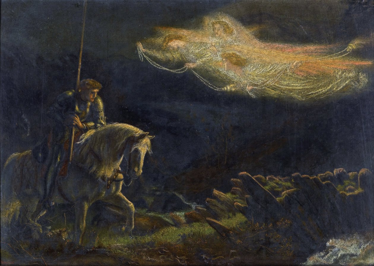 Sir Galahad. La Quete du Saint Graal Sir Galahad. The Quest for the Holy Grail af Arthur Hughes (1832-1915) - Olie på træ, 30,5x43 - Privat samling af Arthur Hugues