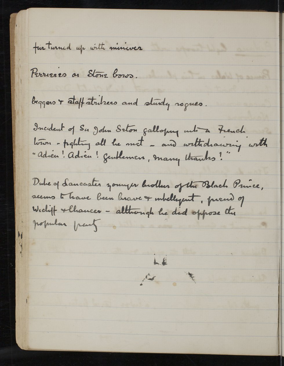 Side fra en notesbog til The White Company, The Newberry Library Vault Folio Case MS 5116 no. 2 af Arthur Ignatius Conan Doyle
