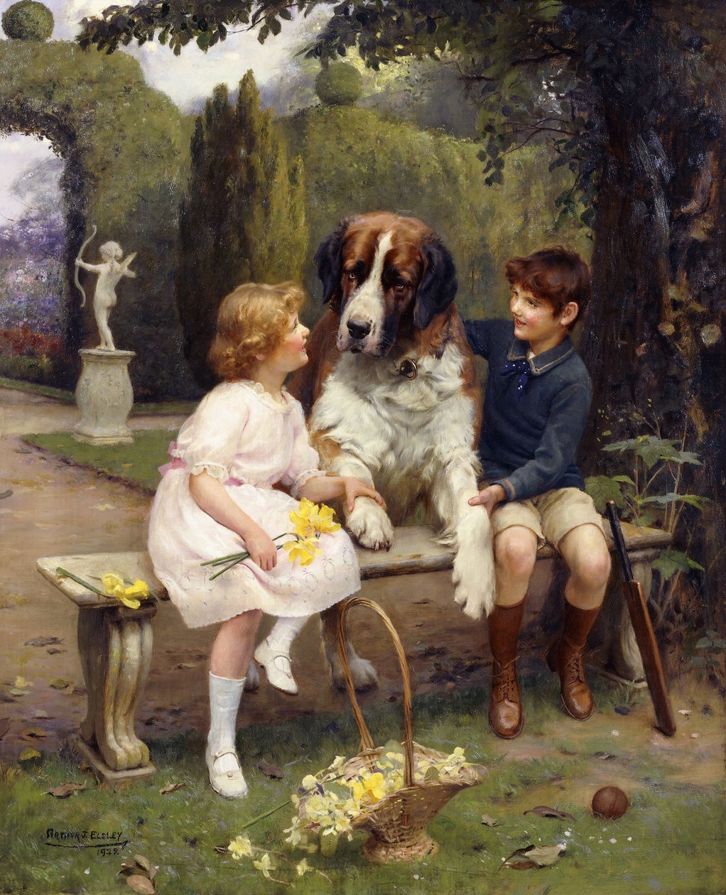 Børn med en St. Bernard af Arthur John Elsley