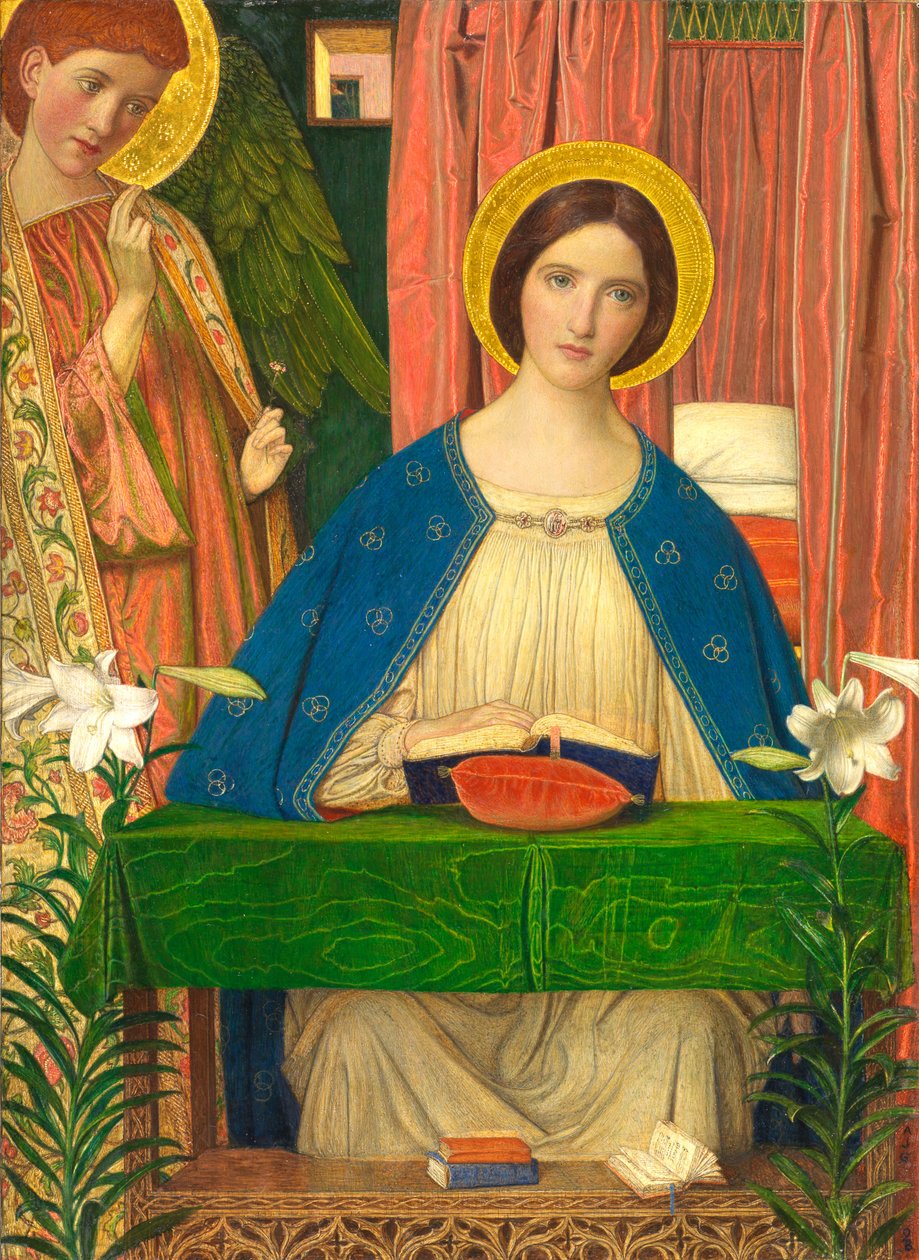 Bebudelsen (tempera med bladguld på hævet værktøjsgesso på træpanel) af Arthur Joseph Gaskin