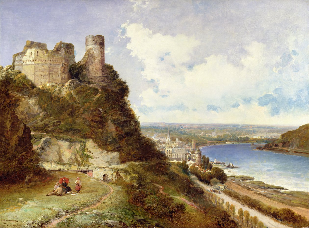 Oberwesel Slot og Schonberg Rhinen, Tyskland af Arthur Joseph Meadows