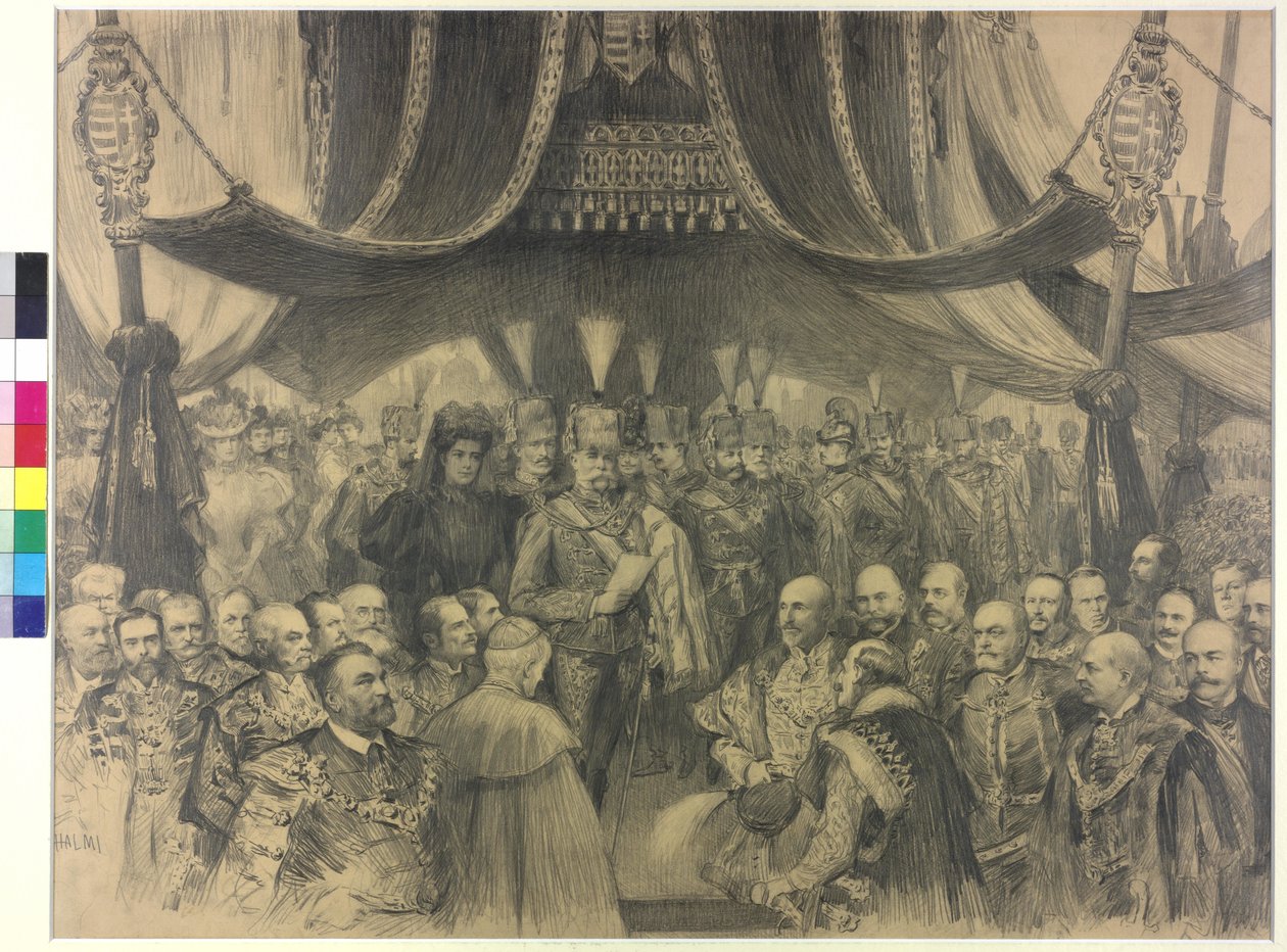 Indvielse af årtusindeudstillingen i Budapest af kejser Franz Joseph af Arthur Lajos Halmi