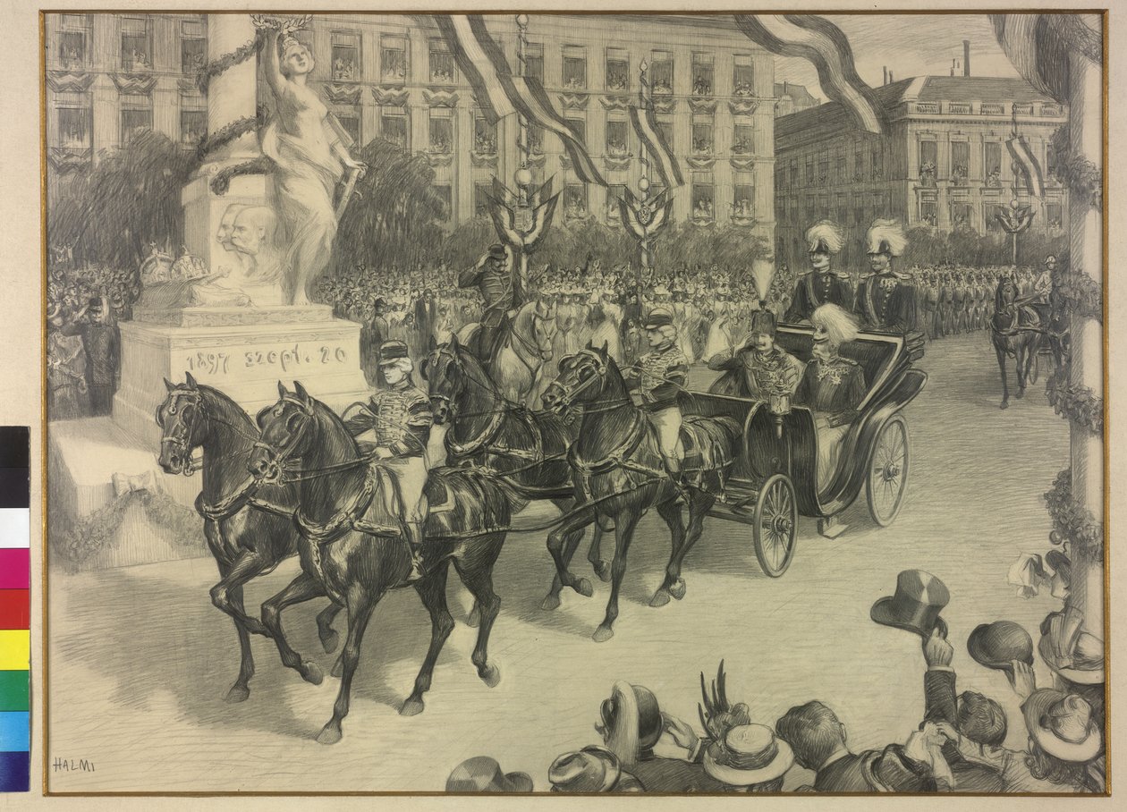 Flytning af kejser Wilhelm II og kejser Franz Joseph I i Budapest 1897 af Arthur Lajos Halmi