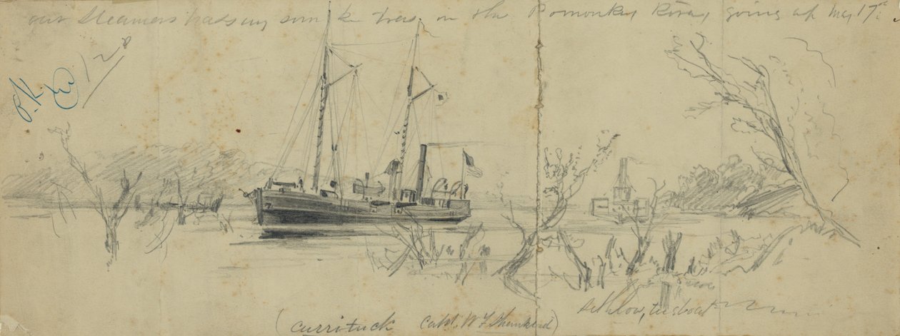USS Currituck og slæbebåden Seth Low på Pamunkey-floden, 1862 af Arthur Lumley