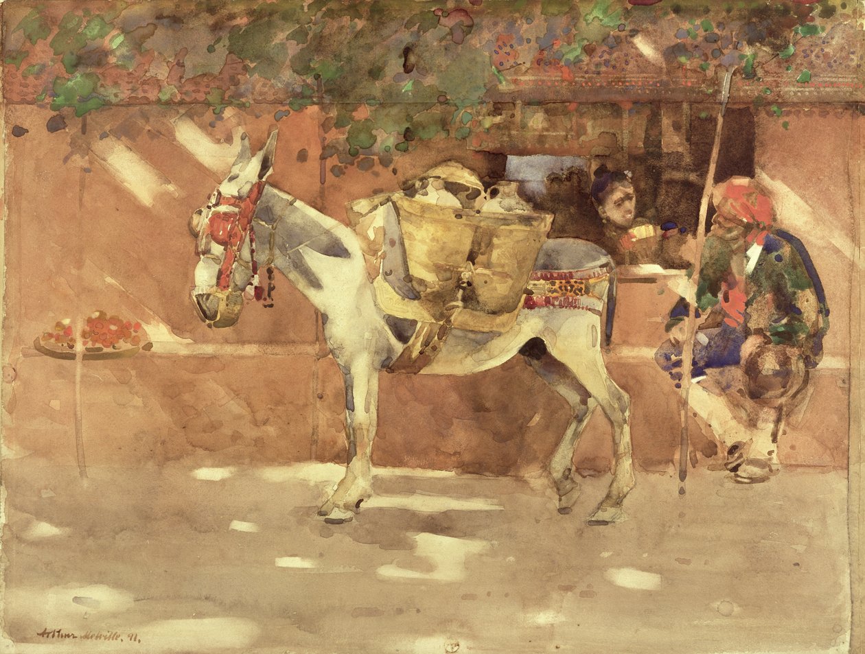 A Byway in Granada, 1891 (wc på papir) af Arthur Melville