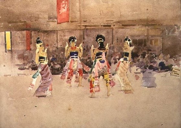 Javanesiske dansere (akvarel på papir) af Arthur Melville