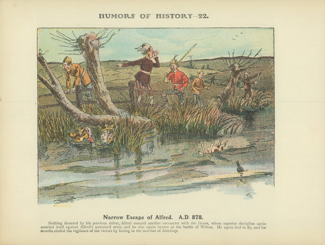 Alfreds snævre flugt. A.D. 878 (farvelitografi) af Arthur Moreland