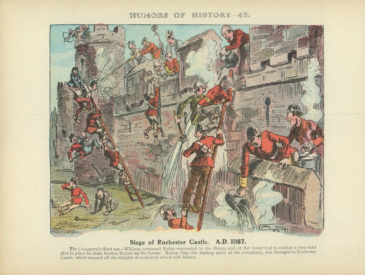 Belejring af Rochester Castle. A.D. 1087 (farvelitografi) af Arthur Moreland