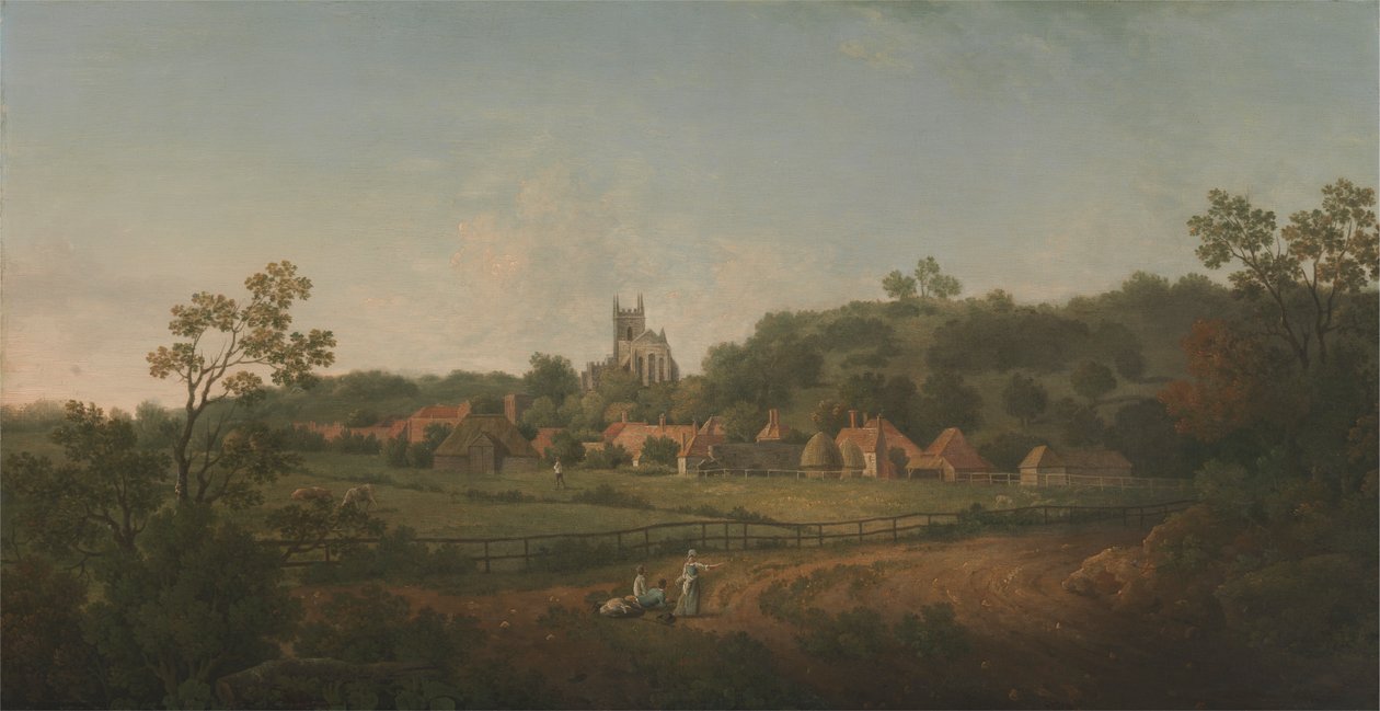 En fjern udsigt over Hythe Village and Church, Kent af Arthur Nelson