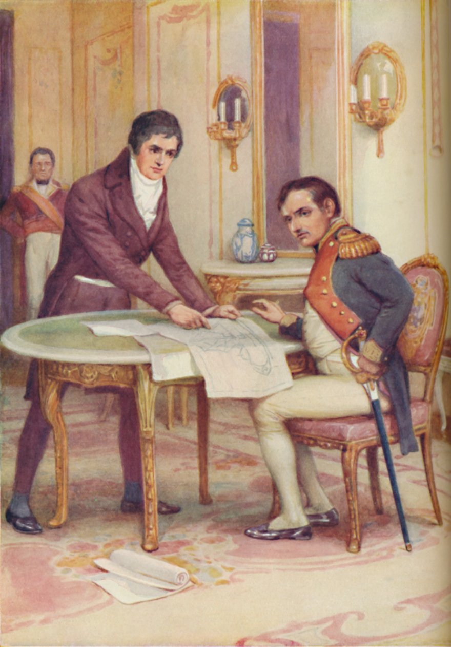 Fulton forklarer sin ubåd til Napoleon, c1925 af Arthur Percy Dixon