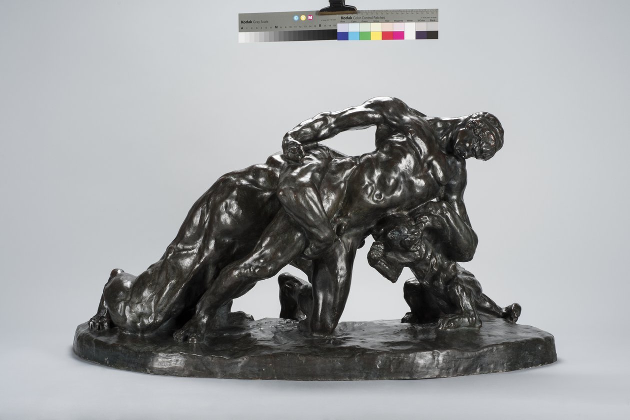 Mand låst i kamp med Lioness Cub (bronze) af Arthur Putnam