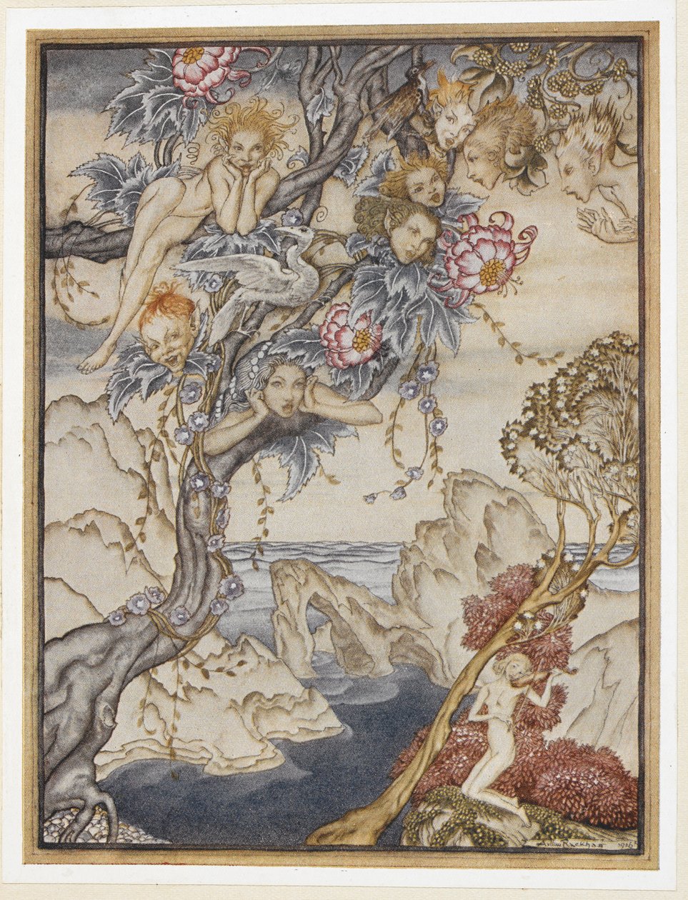 ACT III: Scene II, linje 144 Øen er fuld af lyde, lyde og sød luft, der giver glæde og ikke gør ondt. af Arthur Rackham