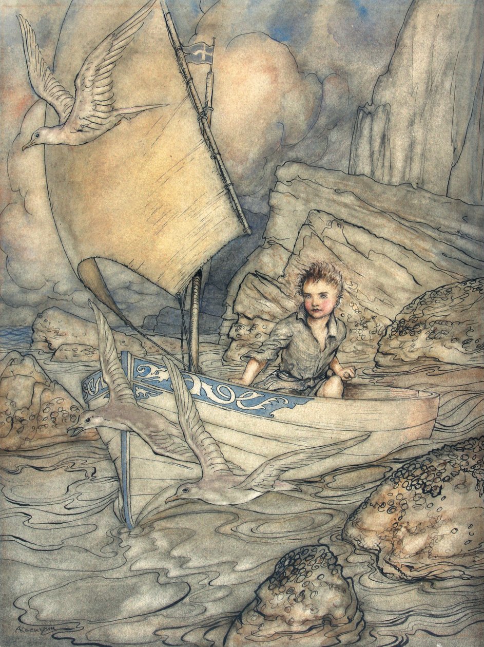 A Childs Future, illustration fra The Springtide of Life: Poems of Childhood af Algernon Charles Swinburne, 1918 (pen & blæk og wc på papir) af Arthur Rackham