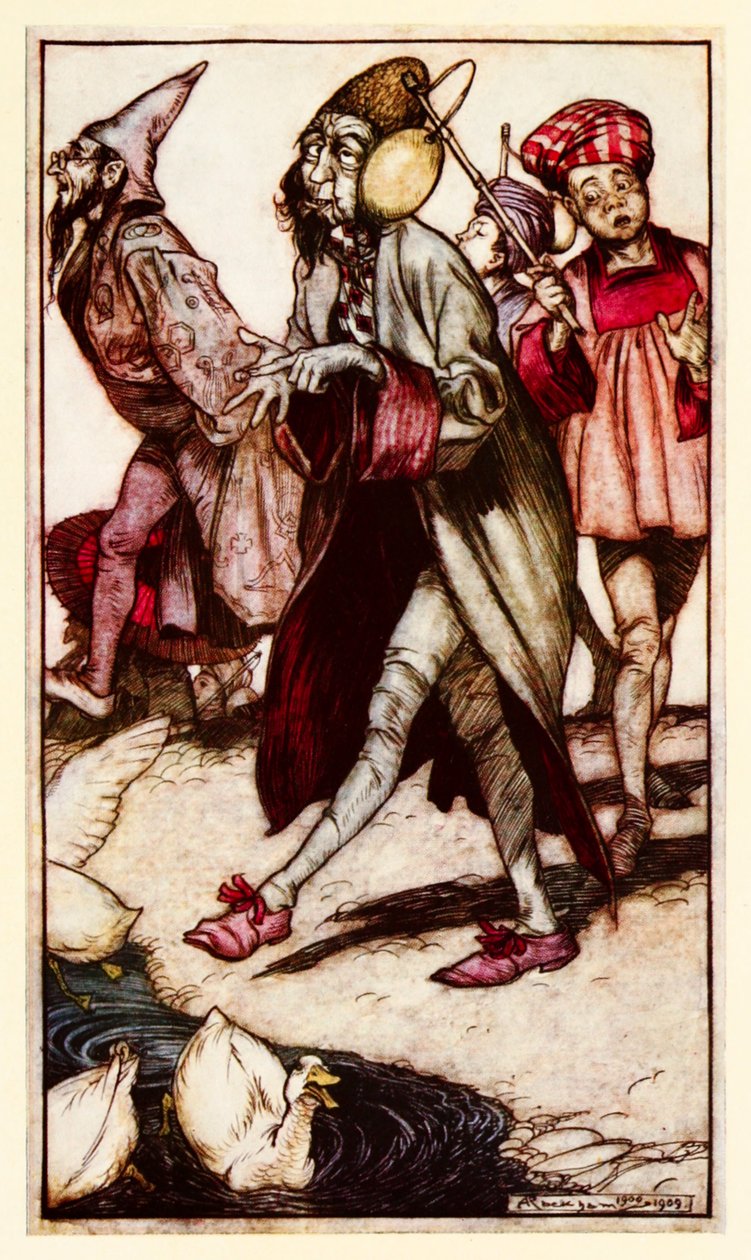 En laputisk herre, der går en tur fra del III: A Voyage to Laputa osv. i Gullivers Travels af Jonathan Swift af Arthur Rackham