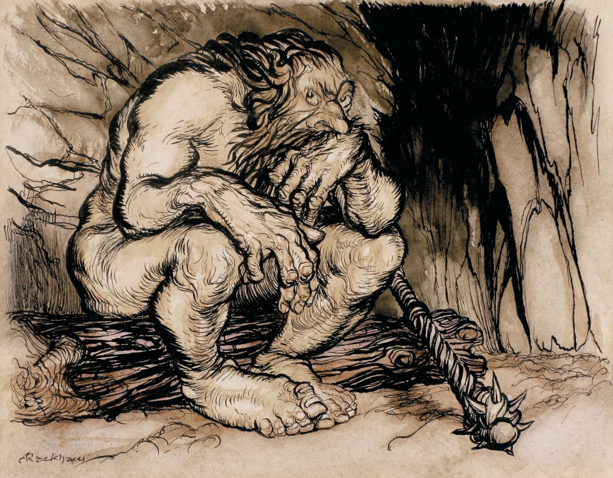 A Most Terrific Giant, illustration fra English Fairy Tales, udgivet 1918 (pen & blæk og wc på papir) af Arthur Rackham