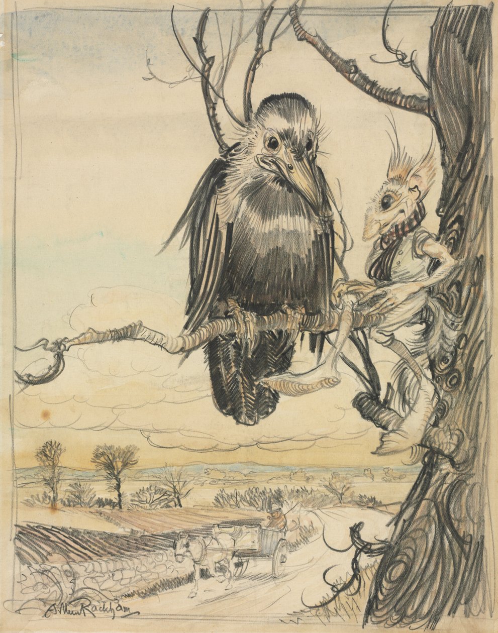 Et egern og en krage af Arthur Rackham
