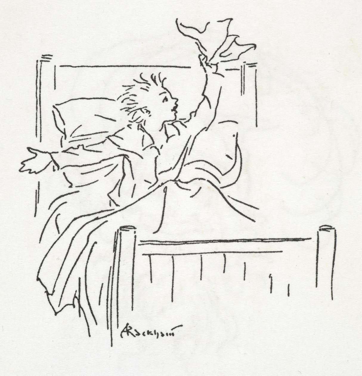 En dreng i sengen af Arthur Rackham