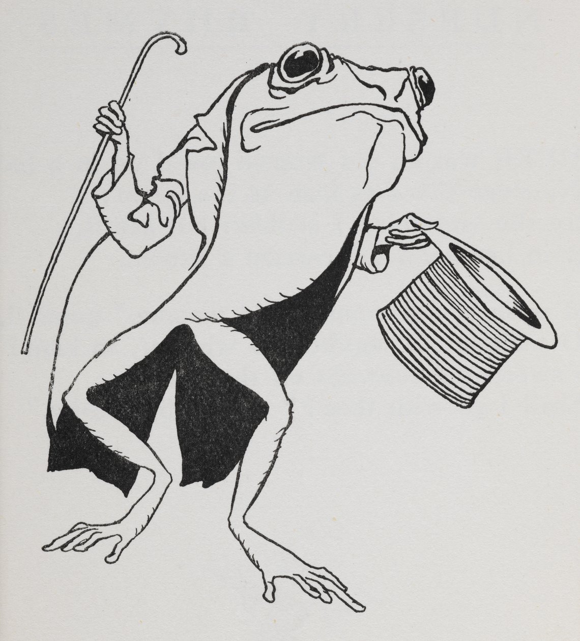 En frø med høj hat og haler med en stok. af Arthur Rackham
