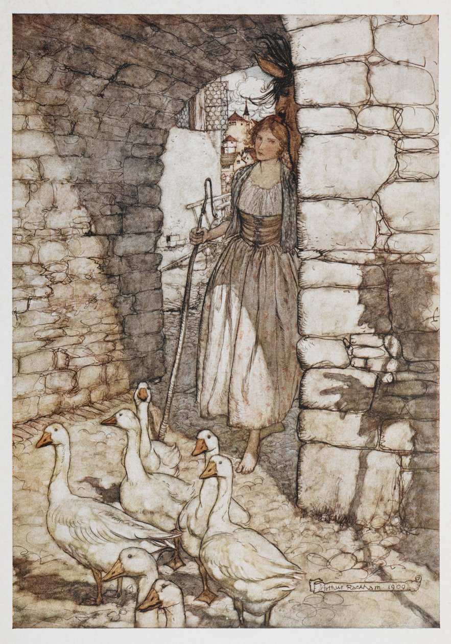En pige med gæs. af Arthur Rackham