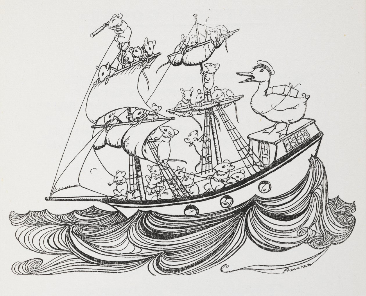 Et skib besat af mus og kaptajn af en and. af Arthur Rackham