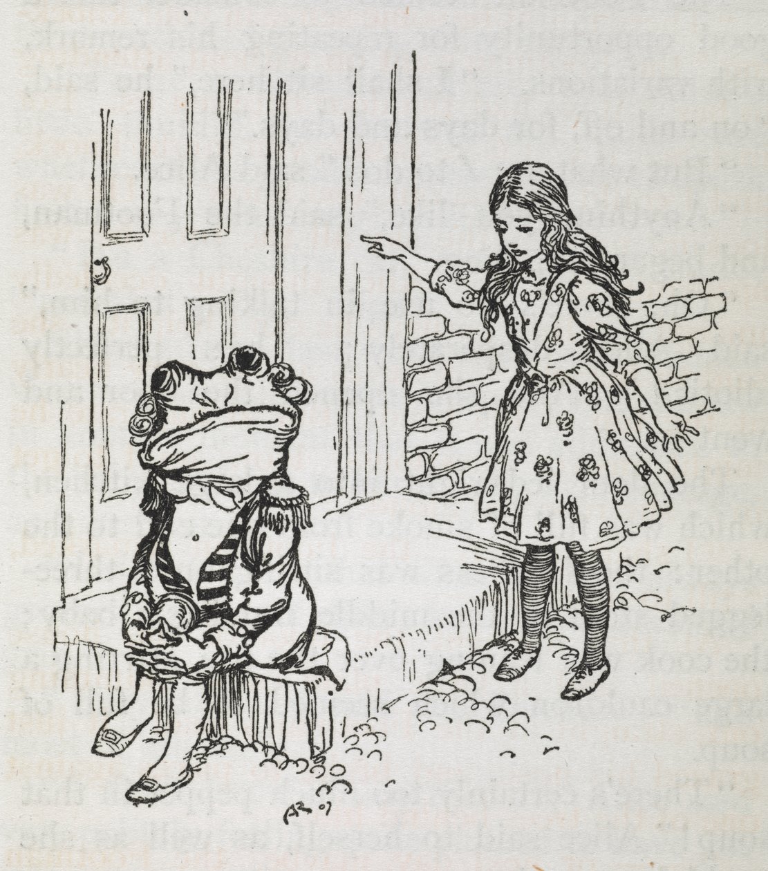 Alice og en frø klædt ud som fodgænger af Arthur Rackham