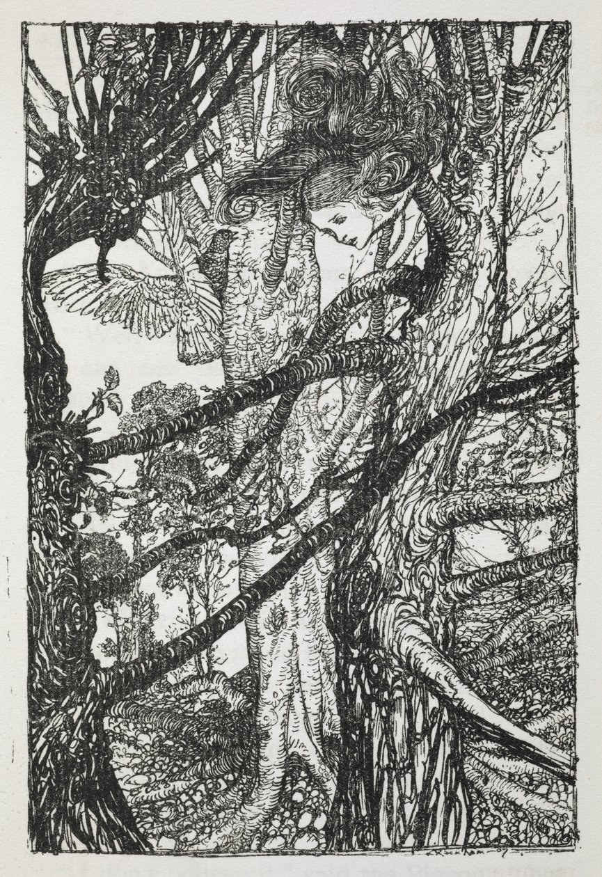Alice som en slange, der taler med en due af Arthur Rackham