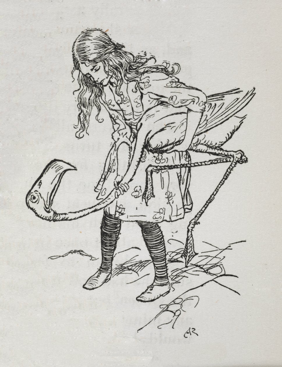 Alice spiller kroket med en flamingo af Arthur Rackham