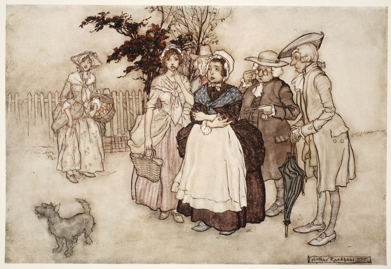 "Alle stod forbløffet.", fra Rip Van Winkle af Washington Irving, pub. 1910 (farve litho) af Arthur Rackham
