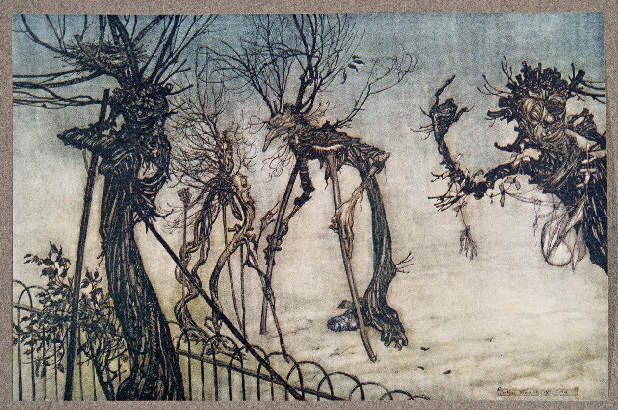 Et hyldebær humpede henover gåturen og stod og chattede med nogle små børn ... fra Peter Pan i Kensington Gardens af J M Barrie (1860 - 1937), pub. 1906 af Arthur Rackham