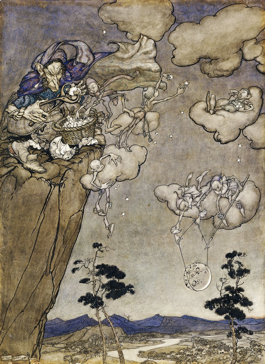 En illustration til Rip van Winkle: "They Were Ruled by an Old Squaw Spirit", 1904 af Arthur Rackham