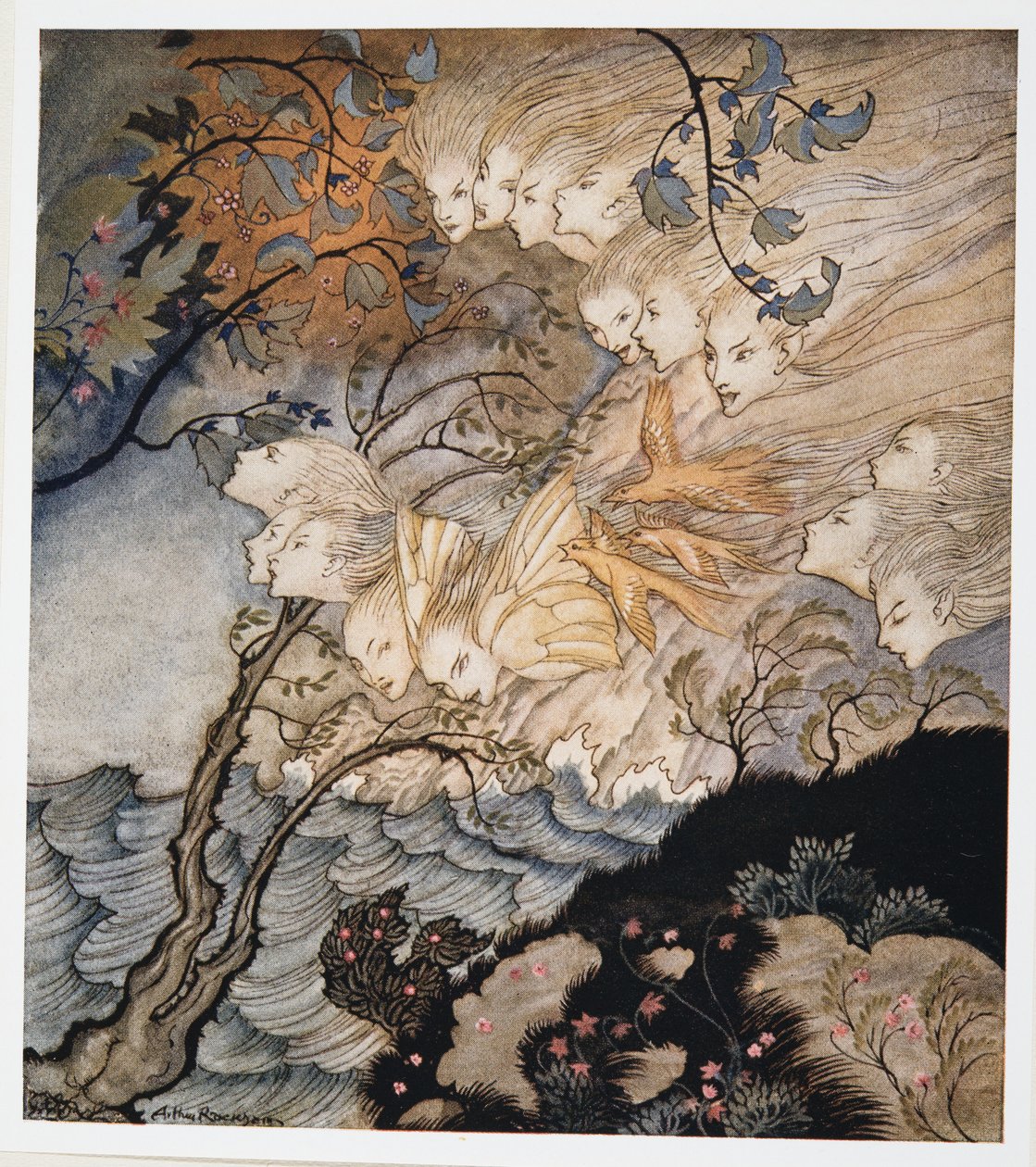 ?. Og nogle gange stemmer, illustration fra William Shakespeares The Tempest, pub. 1926 af Arthur Rackham