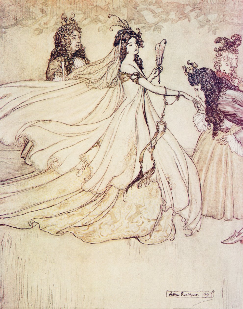 Aschenputtel går til bal, fra The Fairy Tales of the Brothers Grimm, pub. 1909 af Arthur Rackham
