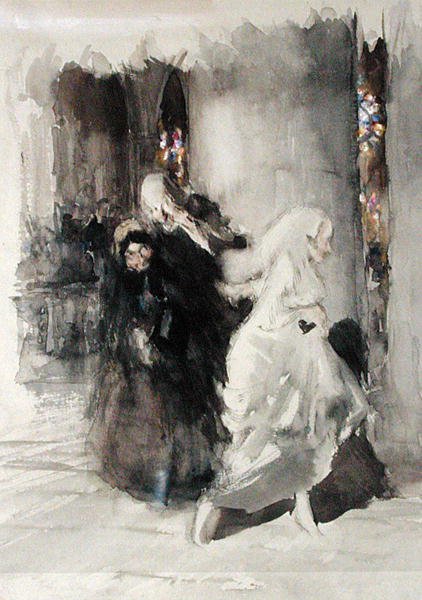 Ved brylluppet (akvarel på papir) af Arthur Rackham