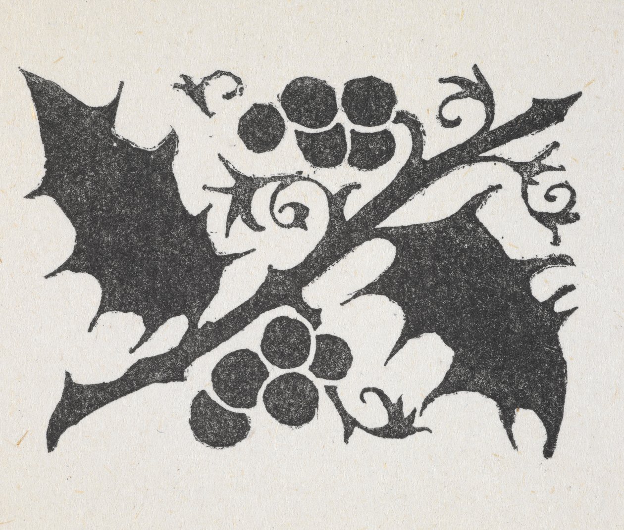 Sort og hvidt print af kristtornblad og bær af Arthur Rackham