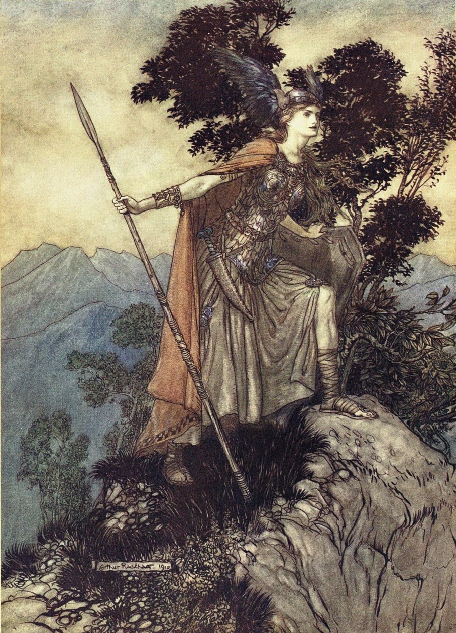 Brunhilde. Illustration til Rhinegold og Valkyrien af Richard Wagner, 1910 af Arthur Rackham