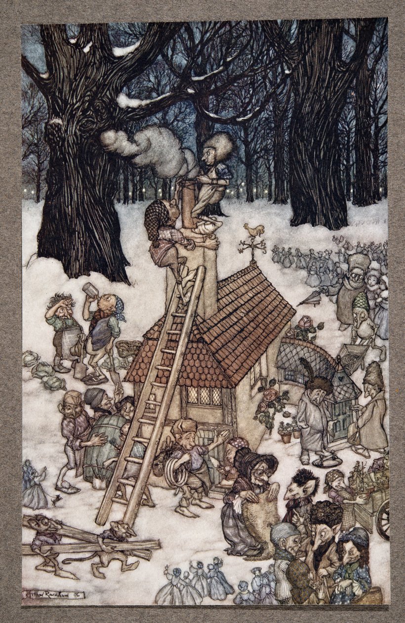 At bygge huset til Maimie .., fra Peter Pan i Kensington Gardens af J M Barrie (1860 - 1937), pub. 1906 af Arthur Rackham