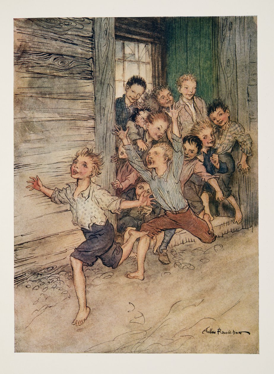 Sprænger frem som en legion af unge imps, fra The Legend of Sleepy Hollow af Washington Irving (1783 - 1859), pub. 1928 af Arthur Rackham