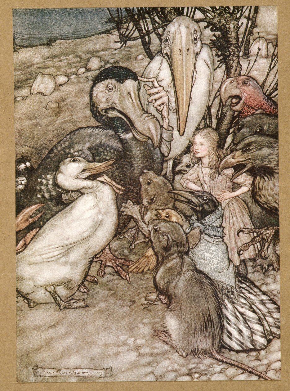 Men hvem har vundet? fra Alices Adventures in Wonderland, af Lewis Carroll, pub.1907 af Arthur Rackham