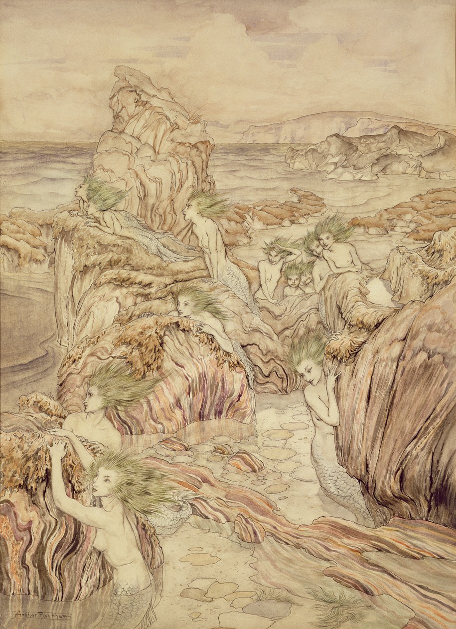 Havets datter, illustration fra De tre gyldne æbler, af Nathaniel Hawthorne (pen og blæk & wc på papir) af Arthur Rackham