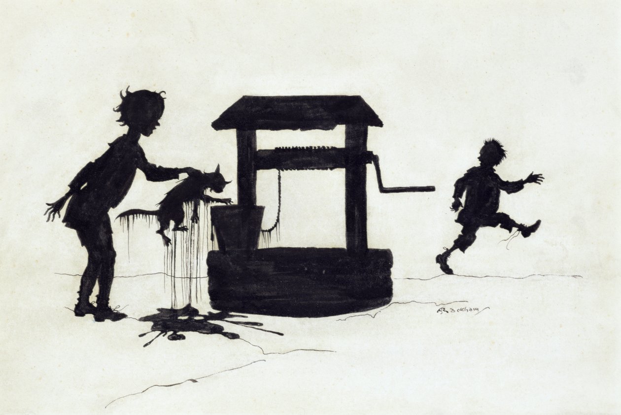 Ding Dong Bell, illustration fra Mother Goose: The Old Nursery Rhymes, udgivet 1913 (pen & blæk) af Arthur Rackham
