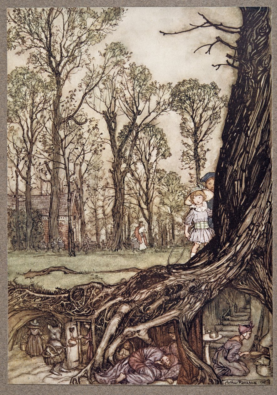 Feer er alle mere eller mindre i skjul indtil skumringen, fra Peter Pan i Kensington Gardens af J M Barrie (1860 - 1937), pub. 1906 af Arthur Rackham