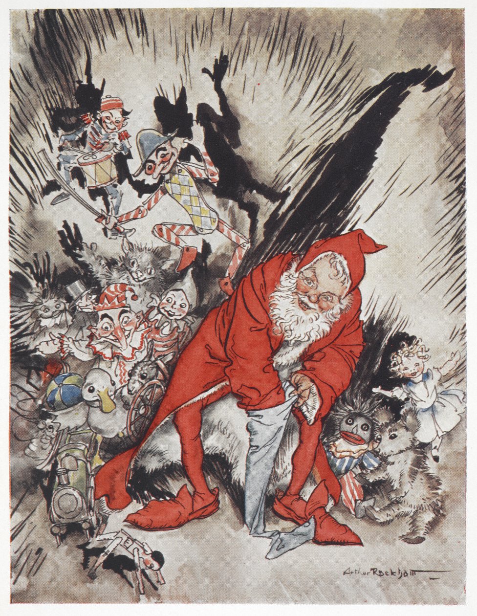 Julemanden omgivet af gaver af Arthur Rackham