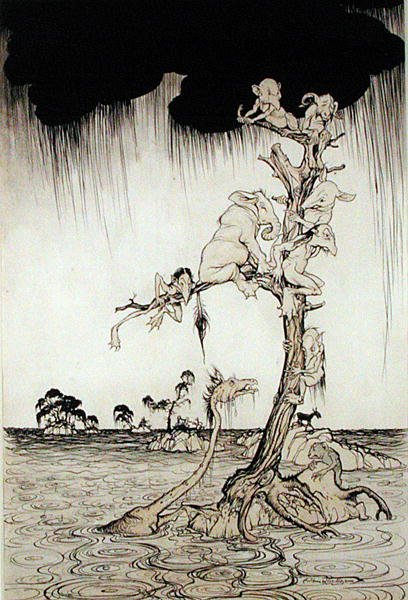 Flood (pen, blæk og akvarel på papir) af Arthur Rackham